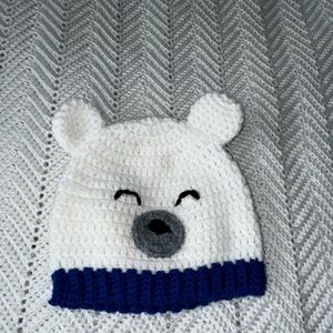 Adorable handmade crocheted polar bear hat- new-child/toddler